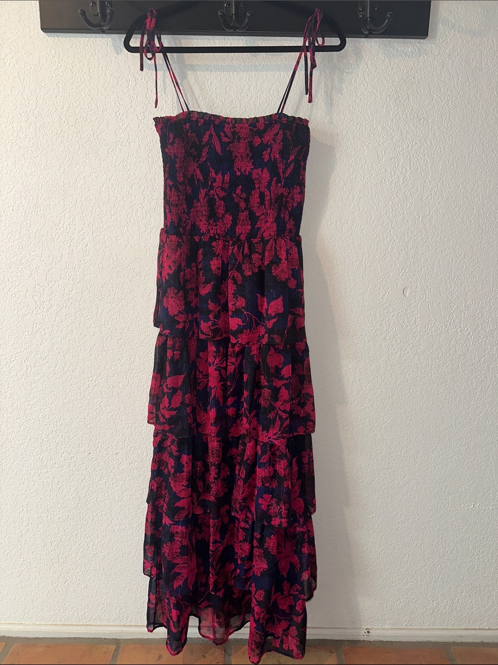 Socialite Black Maxi Dress with Burgundy and Navy Floral Print